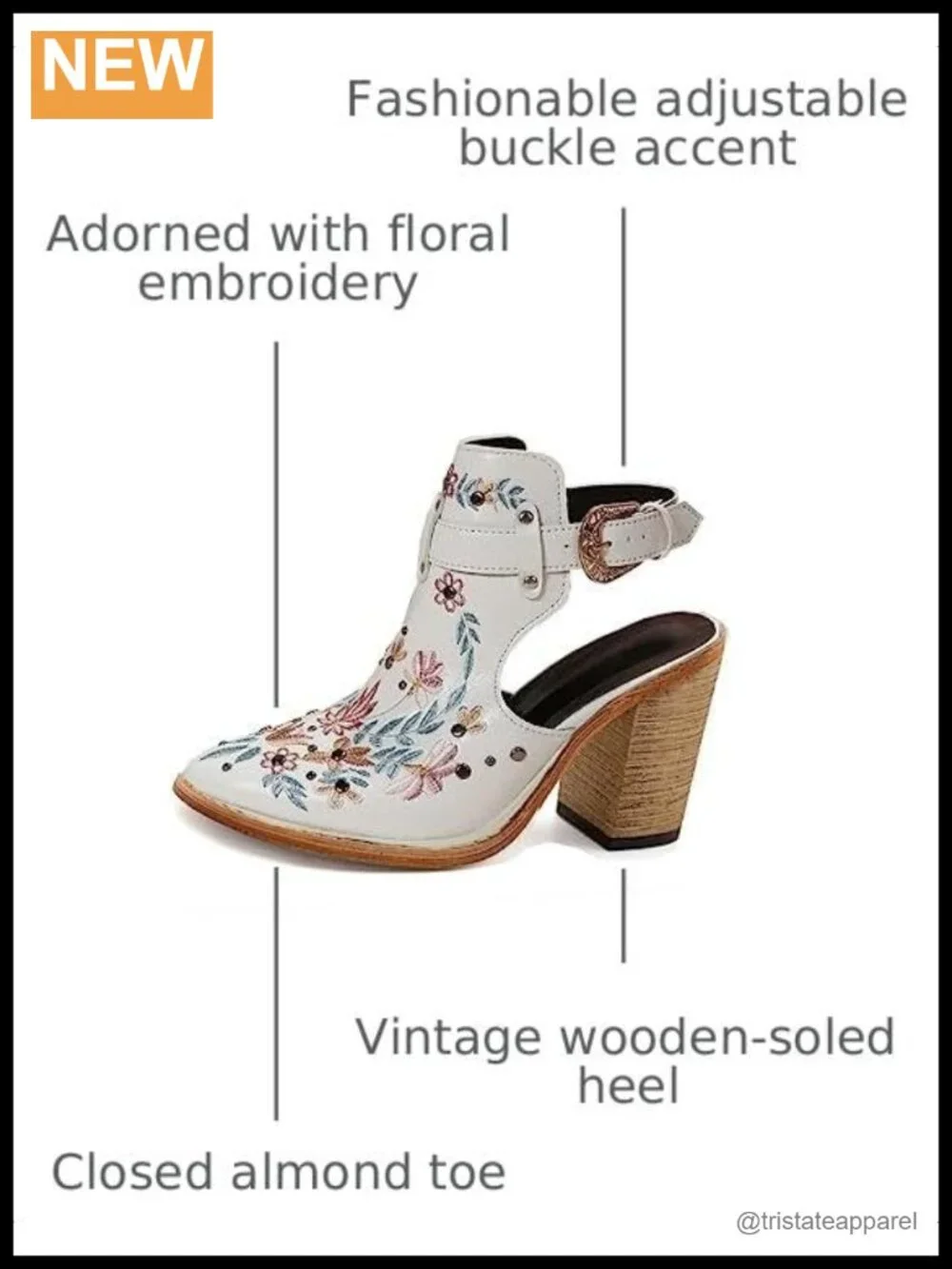 Women's Floral Embroidery Ankle Boots Buckled Backless Western Chunky Heeled